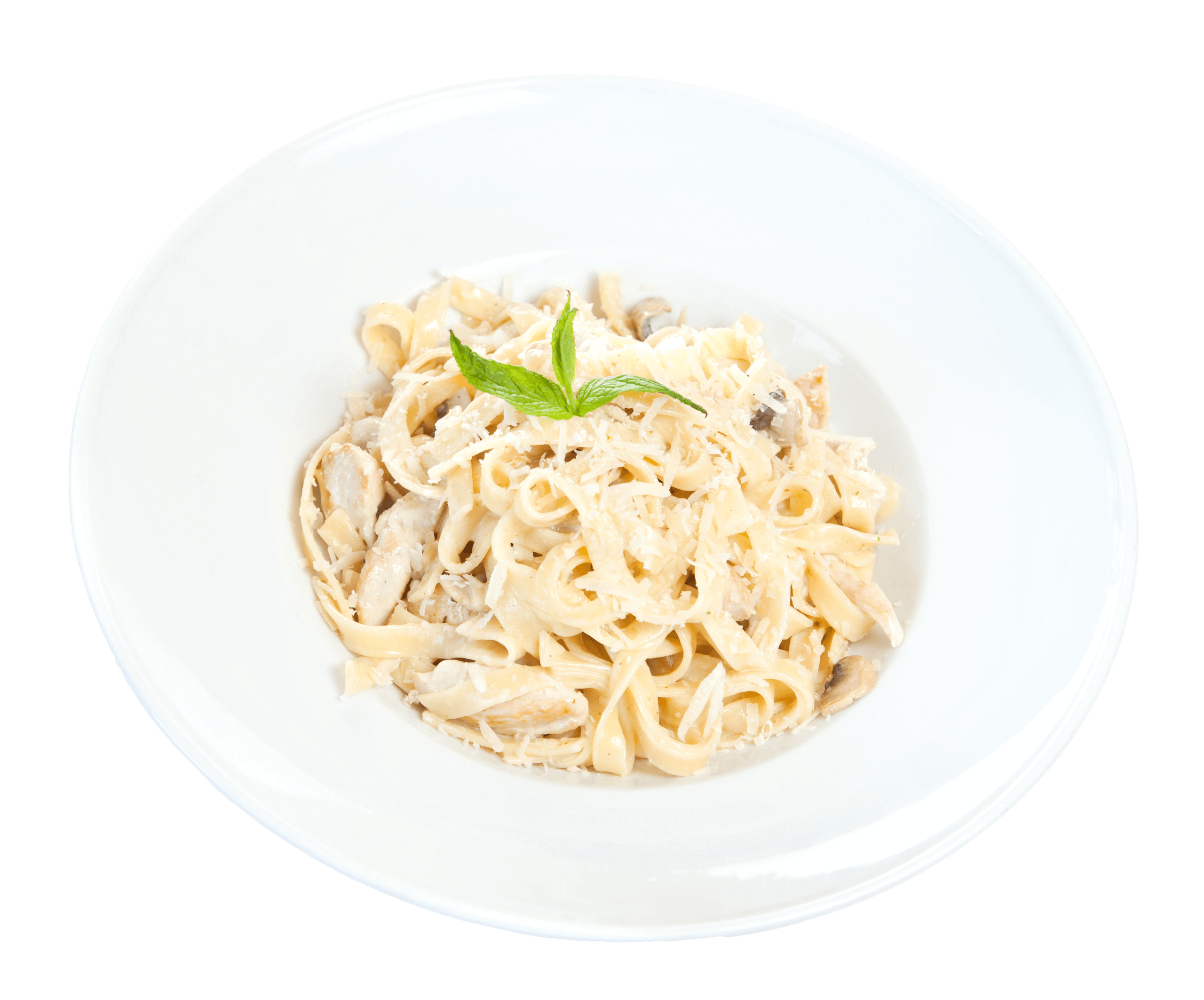 Chicken Alfredo Served with Garlic Bread Sticks